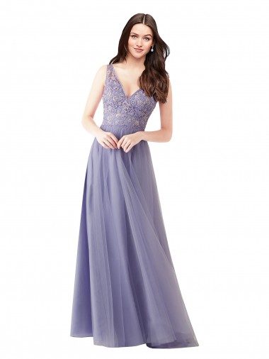 Meilleures Trapèze Tulle Dentelle Longue Robes demoiselle d'honneur