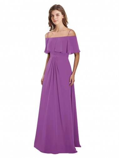 Meilleures Trapèze Épaule Dénudée Bretelles spaghetti Mousseline Longue Robes demoiselle d'honneur