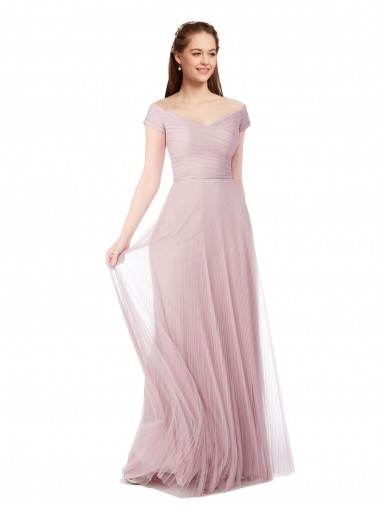 Meilleures Trapèze Épaule Dénudée Tulle Longue Robes demoiselle d'honneur
