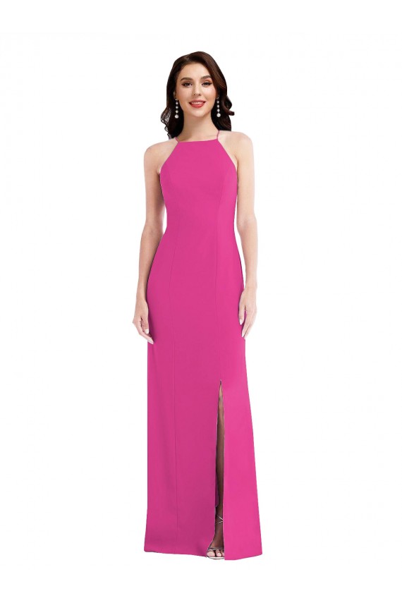 Meilleures Trompette Licou Col Haut Crêpe Stretch Longue Formelles Robes demoiselle d'honneur / Robes de soirée / Robes de bal