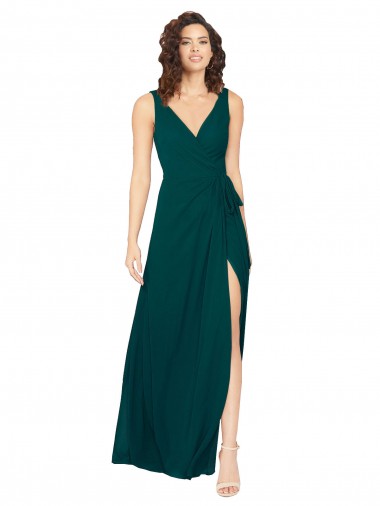Meilleures Vert Chasseur Trapèze Col V Mousseline Longue Robes demoiselle d'honneur