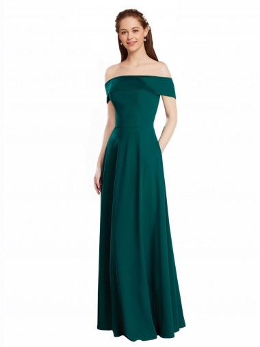 Meilleures Vert Chasseur Trapèze Épaule Dénudée Mousseline Longue Robes demoiselle d'honneur