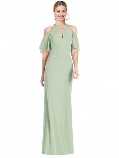 Meilleures Vert Sauge Sirène Licou Mousseline Longue Robes demoiselle d'honneur
