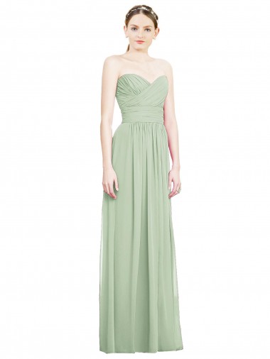 Meilleures Vert Sauge Trapèze Sans bretelle Mousseline Longue Robes demoiselle d'honneur