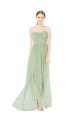 Meilleures Vert Sauge Trapèze Sans bretelle Mousseline Longue Robes demoiselle d'honneur