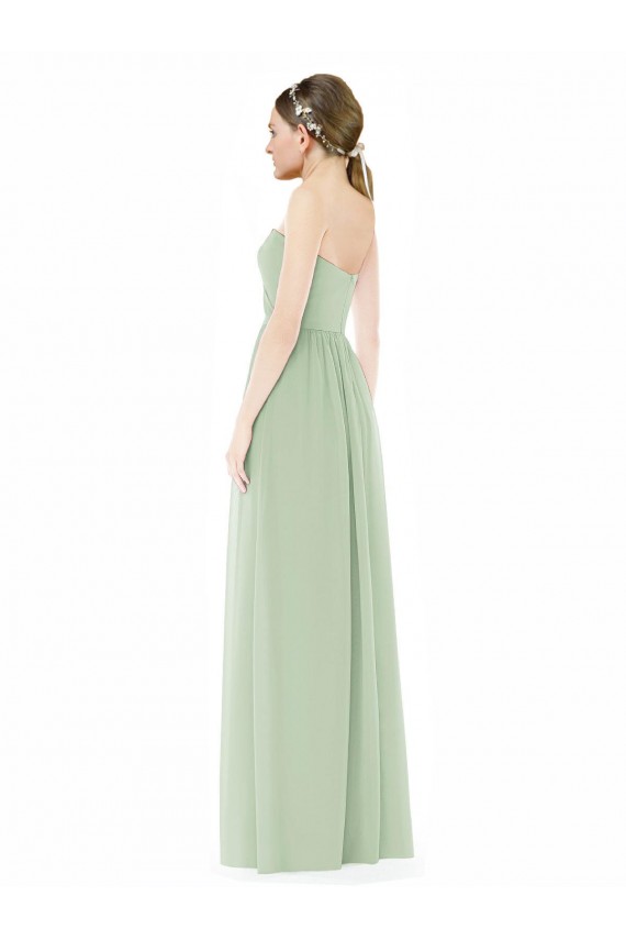 Meilleures Vert Sauge Trapèze Sans bretelle Mousseline Longue Robes demoiselle d'honneur