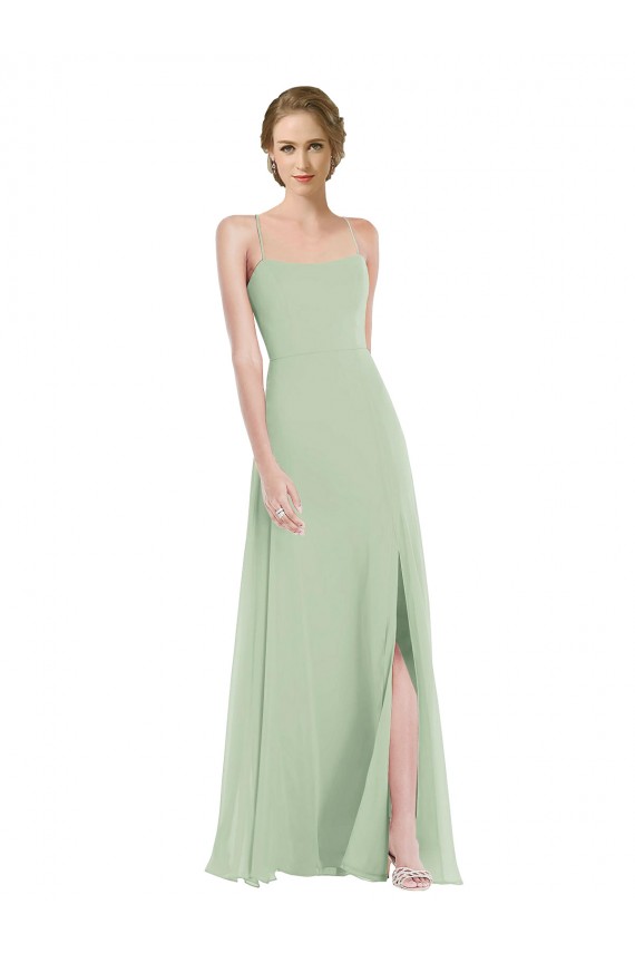 Meilleures Vert Sauge Trapèze Scoop Mousseline Longue Robes demoiselle d'honneur