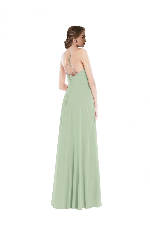 Meilleures Vert Sauge Trapèze Scoop Mousseline Longue Robes demoiselle d'honneur