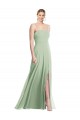 Meilleures Vert Sauge Trompette Bretelles spaghetti Col Carré Mousseline Longue Formelles Robes demoiselle d'honneur / Robes de soirée