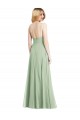 Meilleures Vert Sauge Trompette Bretelles spaghetti Col Carré Mousseline Longue Formelles Robes demoiselle d'honneur / Robes de soirée