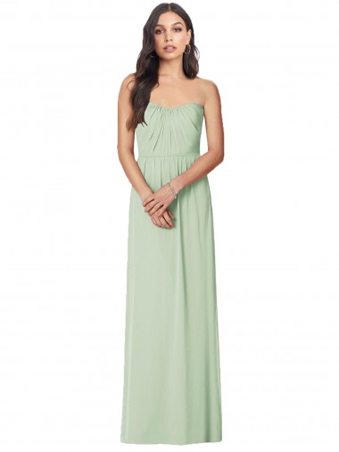 Meilleures Vert Sauge Trompette Sans bretelle Mousseline Longue Robes demoiselle d'honneur