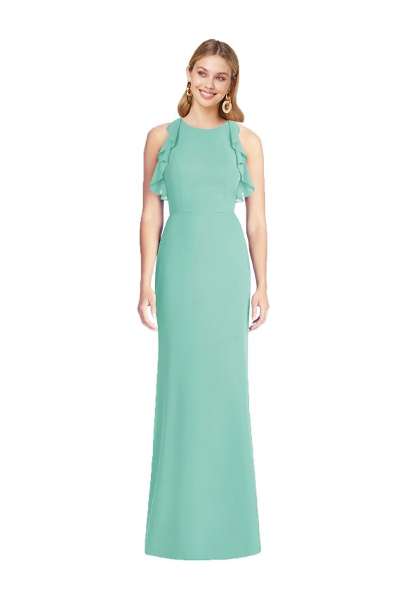 Meilleures Vert de jade Sirène Col bijou Mousseline Longue Robes demoiselle d'honneur