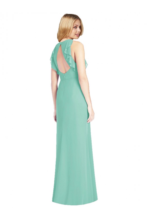 Meilleures Vert de jade Sirène Col bijou Mousseline Longue Robes demoiselle d'honneur