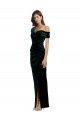 Meilleures Vert foncé Fourreau Épaule Dénudée Velours Stretch Longue Asymétrique Formelles Robes demoiselle d'honneur / Robes de soirée / Robes de bal
