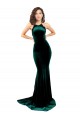 Meilleures Vert foncé Sirène Col Haut Balayage train Velours Stretch Longue Formelles Robes demoiselle d'honneur / Robes de soirée / Robes de bal
