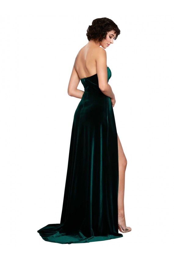 Meilleures Vert foncé Trapèze Balayage train Velours Stretch Longue Robes demoiselle d'honneur / Robes de bal