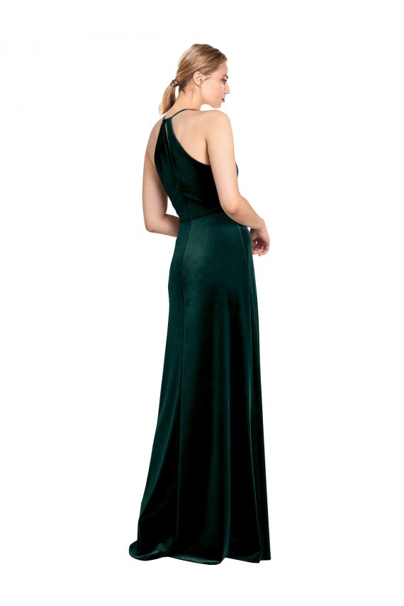 Meilleures Vert foncé Trapèze Bretelles spaghetti Col bijou Velours Stretch Longue Robes demoiselle d'honneur / Robes de bal