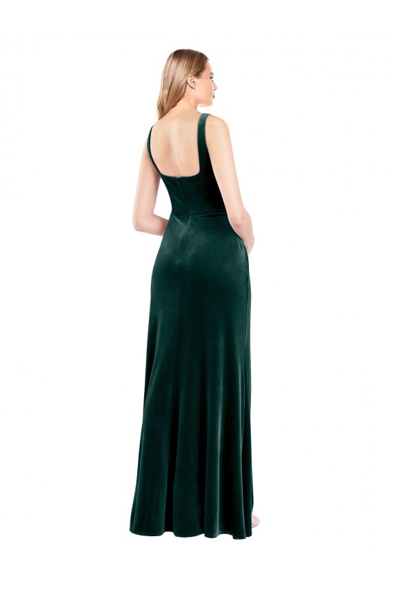 Meilleures Vert foncé Trapèze Col Carré Velours Stretch Longue Robes demoiselle d'honneur / Robes de bal