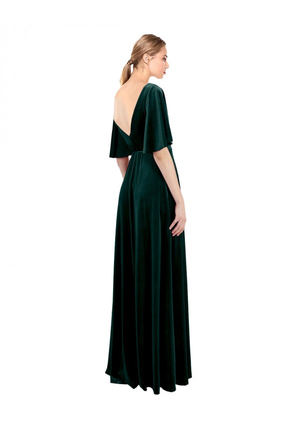 Meilleures Vert foncé Trapèze Col V Velours Stretch Longue Robes demoiselle d'honneur / Robes de bal