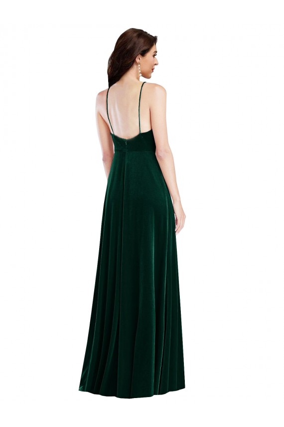 Meilleures Vert foncé Trapèze Licou Col Haut Velours Stretch Longue Robes demoiselle d'honneur / Robes de bal