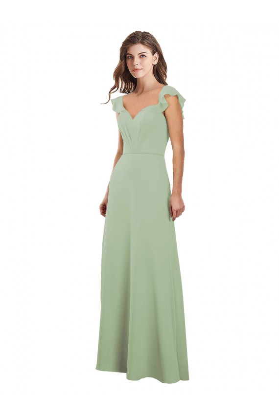 Meilleures Vert fumée Trapèze Mousseline Longue Robes demoiselle d'honneur