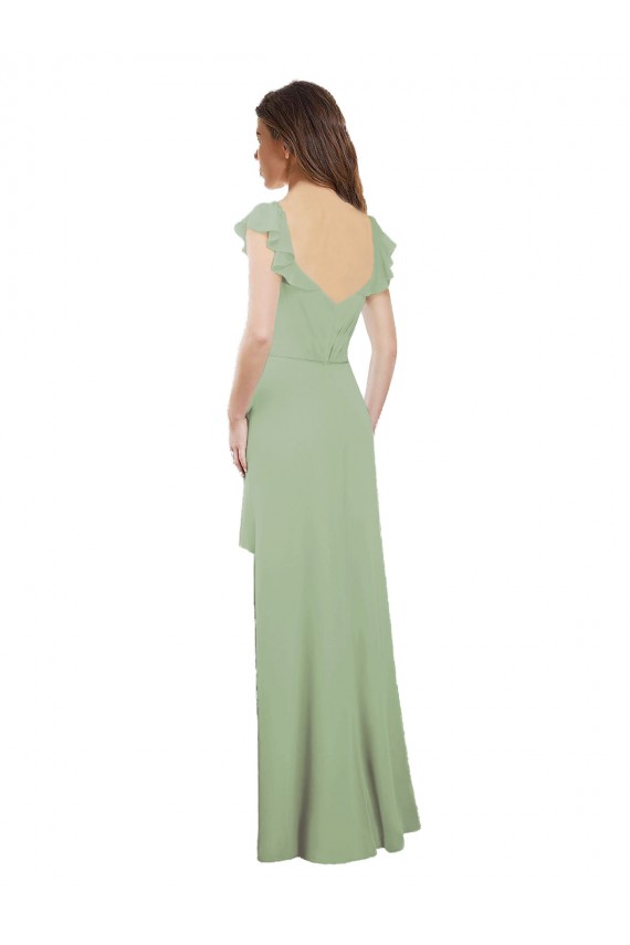 Meilleures Vert fumée Trapèze Mousseline Longue Robes demoiselle d'honneur