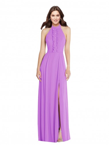 Meilleures Violet Trapèze Licou Mousseline Longue Formelles Robes demoiselle d'honneur / Robes de soirée