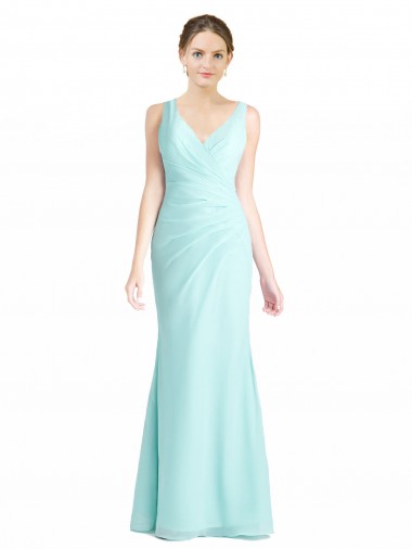 Meilleures Waterfall Sirène Col V Mousseline Dentelle Longue Robes demoiselle d'honneur
